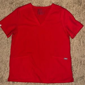 EUC Figs Pop Red Casma Three-Pocket Scrub Top (L)
